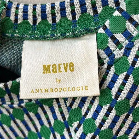 Anthropologie MAEVE Green and White Geometric Mini Dress - Picture 4 of 8